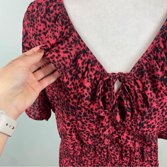 Buddy Love Red Cheetah print Trixie Ruffled Mini Dress Medium - Picture 3 of 11